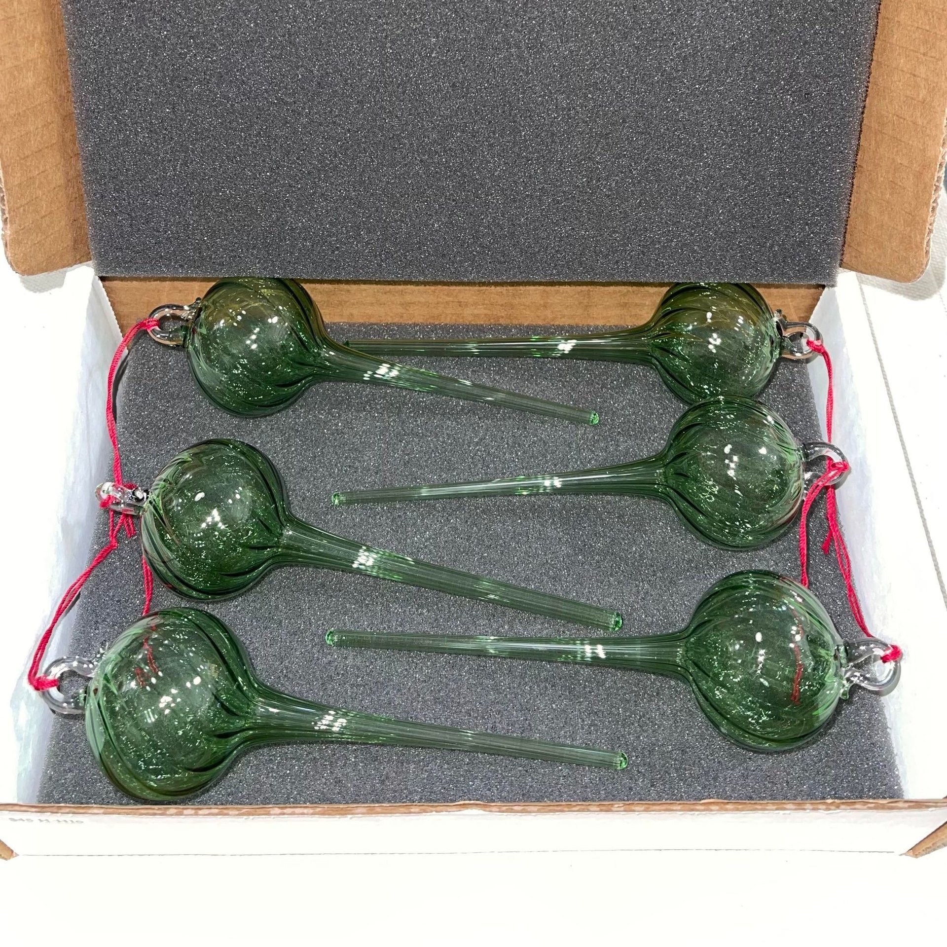 Green Hollow Icicle Bulb Christmas Ornament set of 6