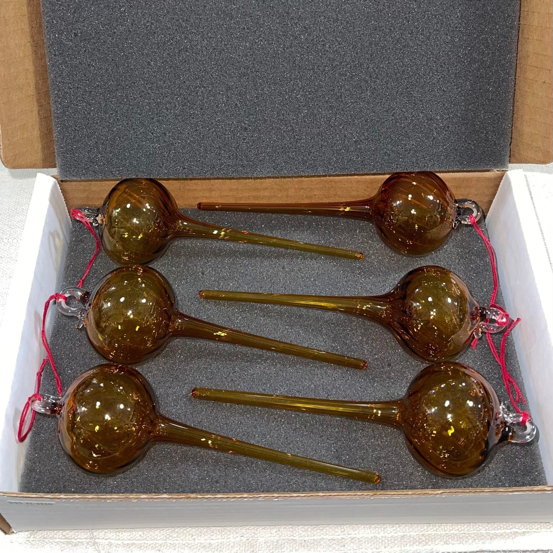 Amber Hollow Icicle Bulb Christmas Ornament set of 6 